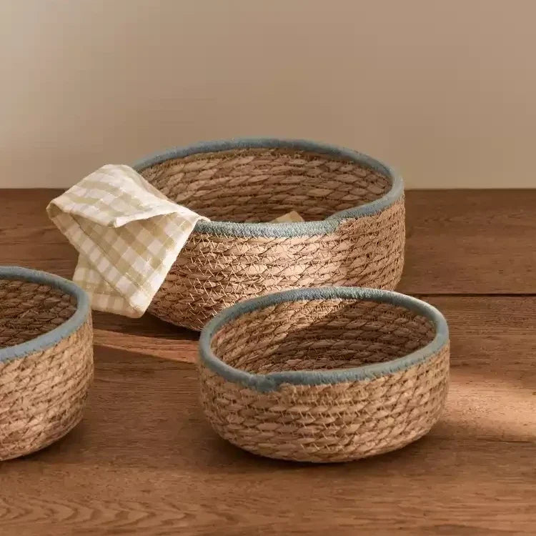 Blue-Trim Seagrass Storage Basket RusticReach
