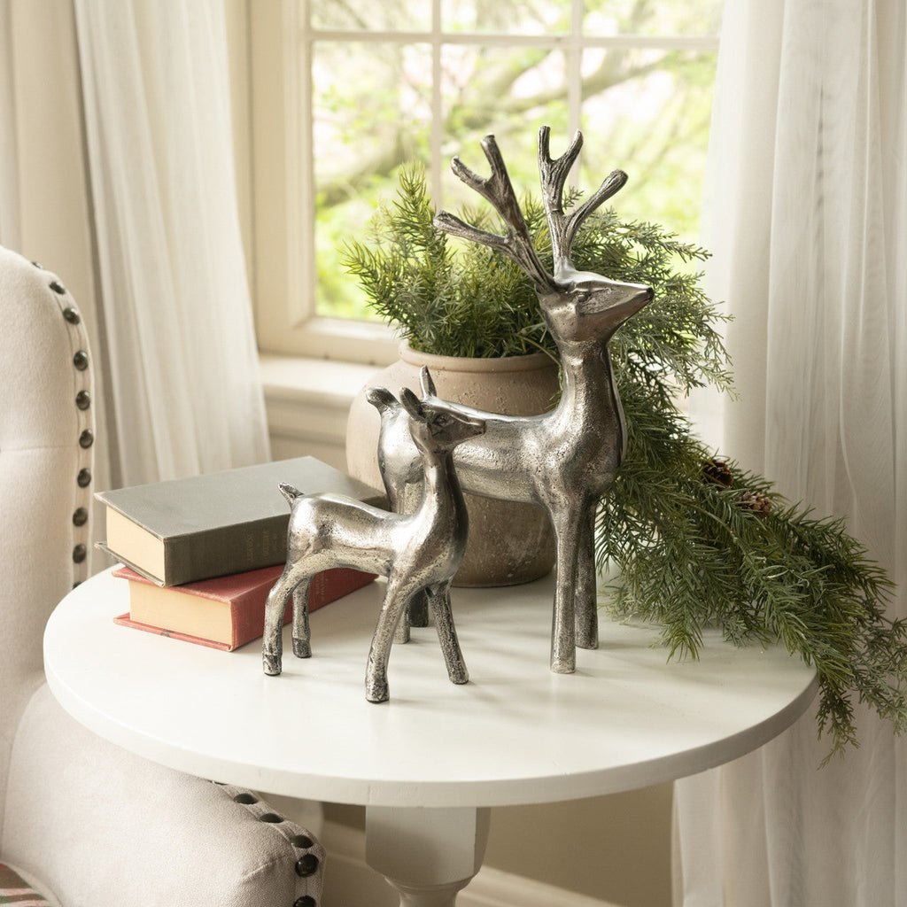 Pewter Aluminum Reindeer and Calf Figurines | 2 Styles Rust & Cinder