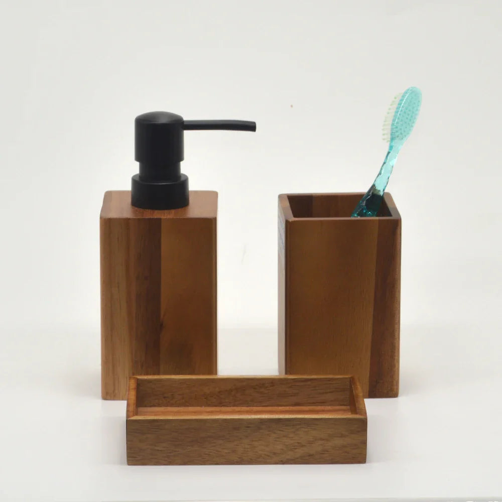 Acacia Wood Bathroom Accessories Set : MODISH HOME LAB :