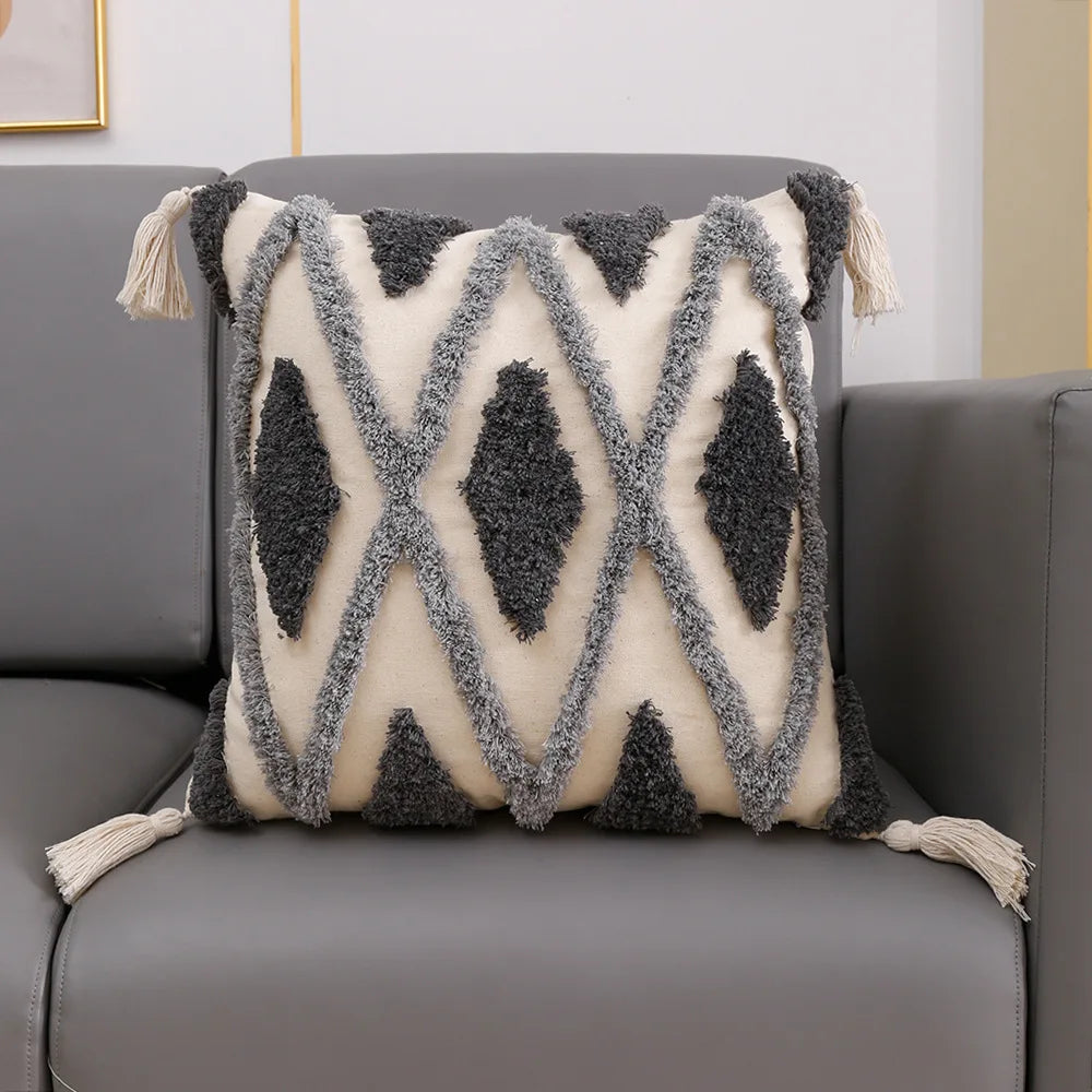DecorBites™ Geometric Tufted Tassel Cushion Cover 30x50cm