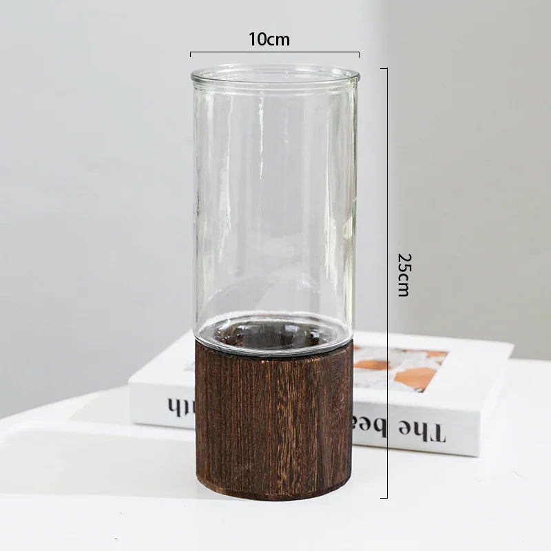 Glass Bud Vase Wooden Base DECORBITES
