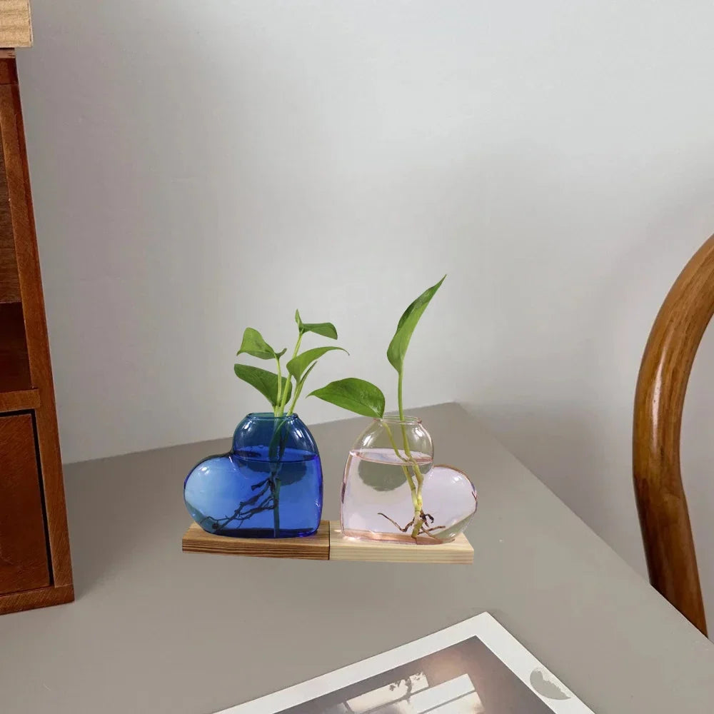 Colored Glass Heart Hydroponic Vase DECORBITES