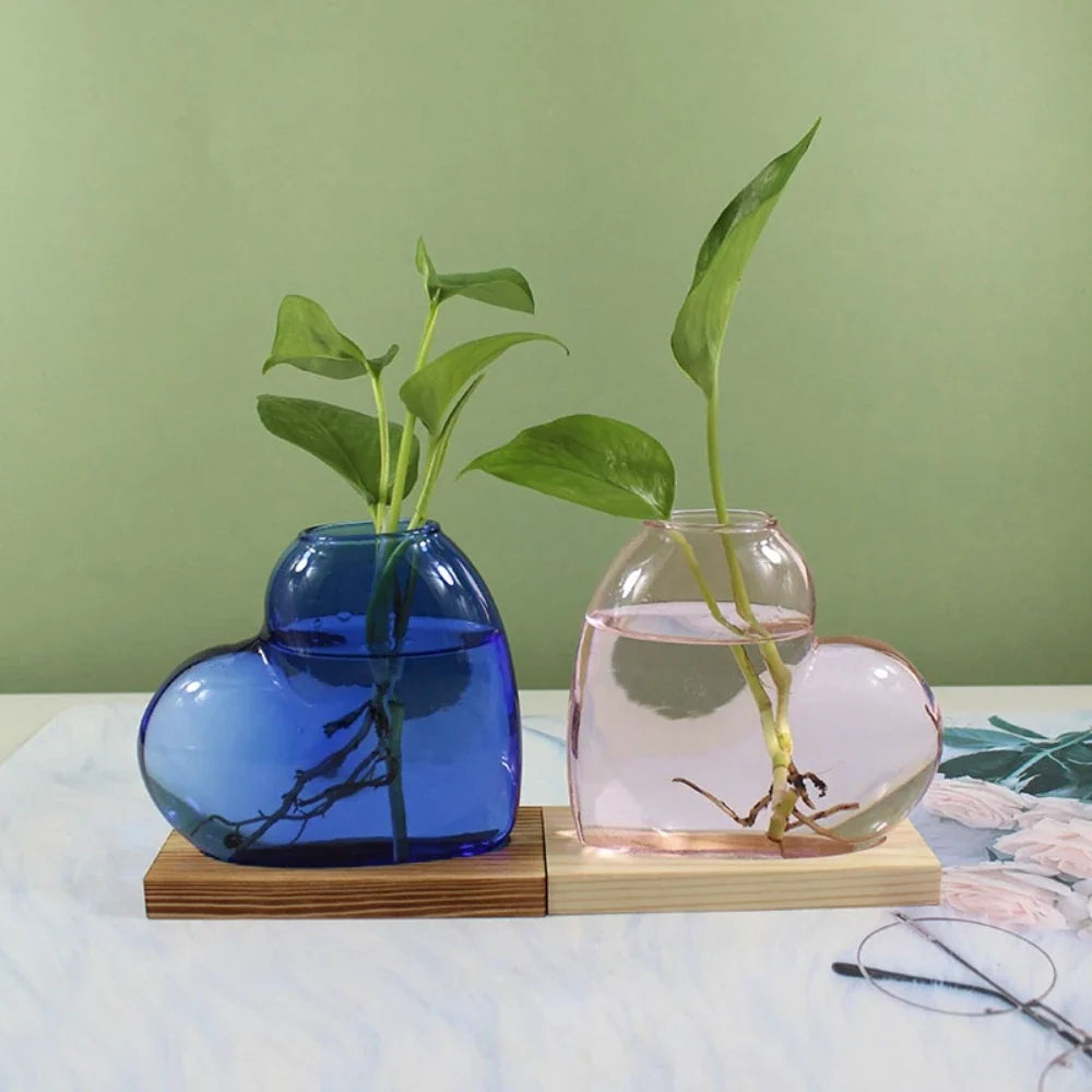 Colored Glass Heart Hydroponic Vase DECORBITES