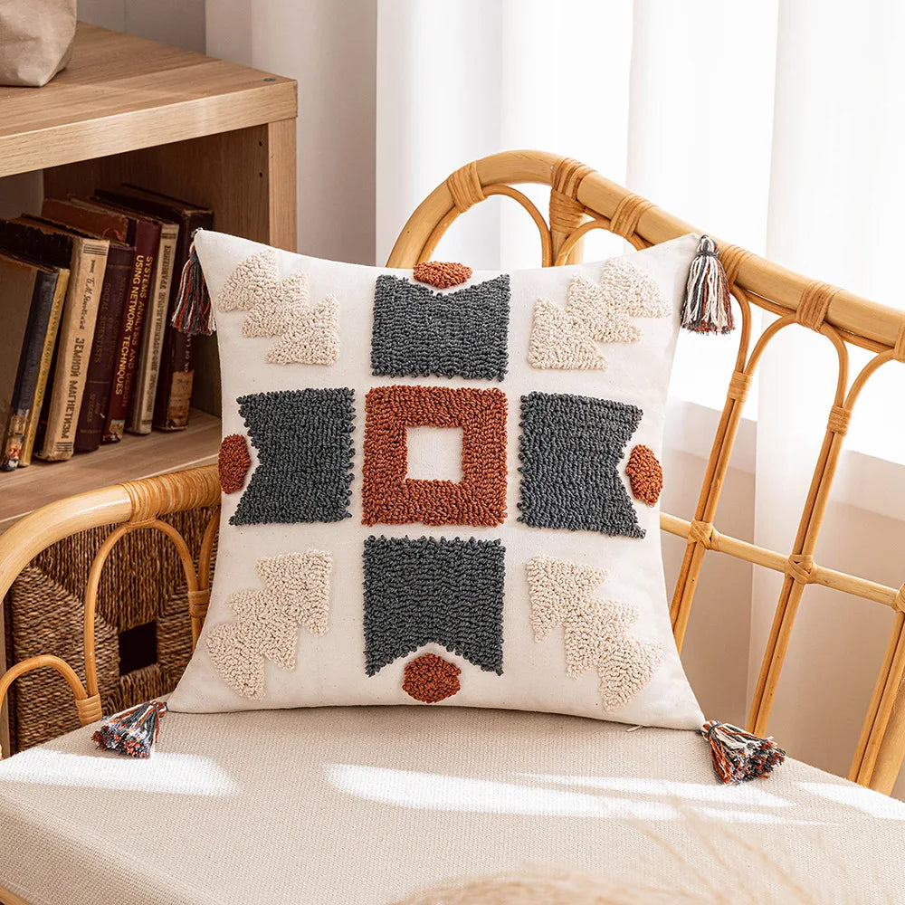 DecorBites™ Geometric Tufted Tassel Cushion Cover 30x50cm