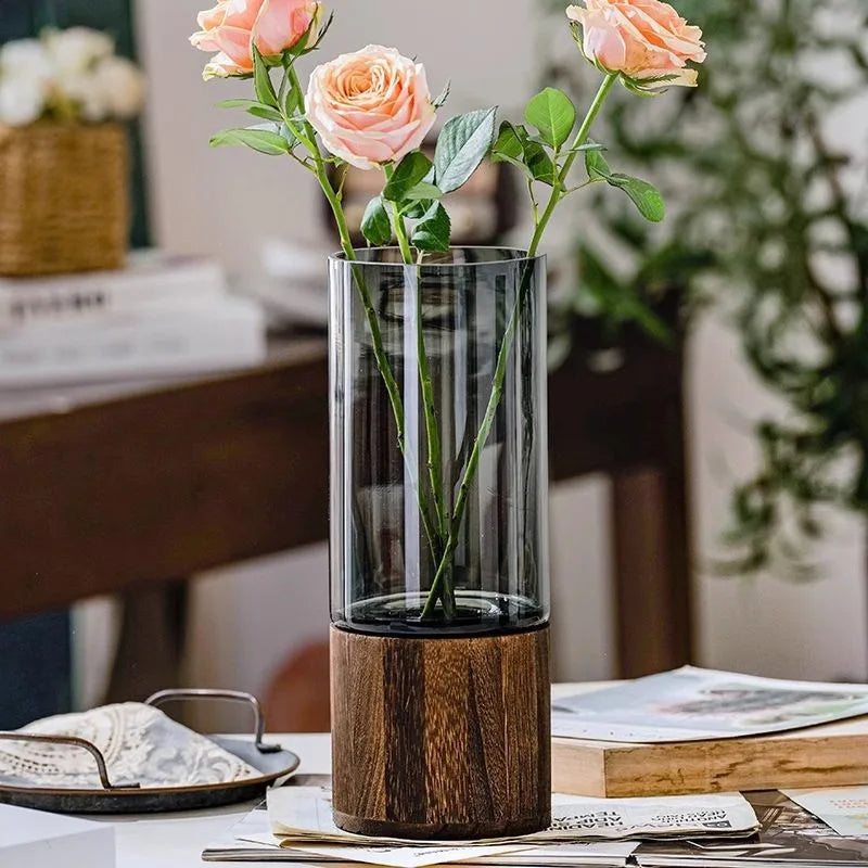 Glass Bud Vase Wooden Base DECORBITES