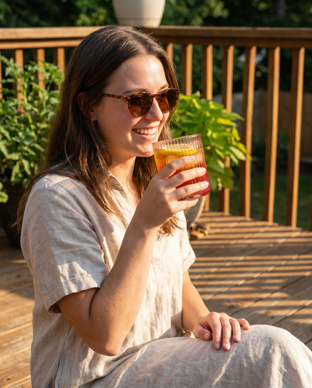 Amber & Pink Ombre Ribbed Drinking Glass Rust & Cinder