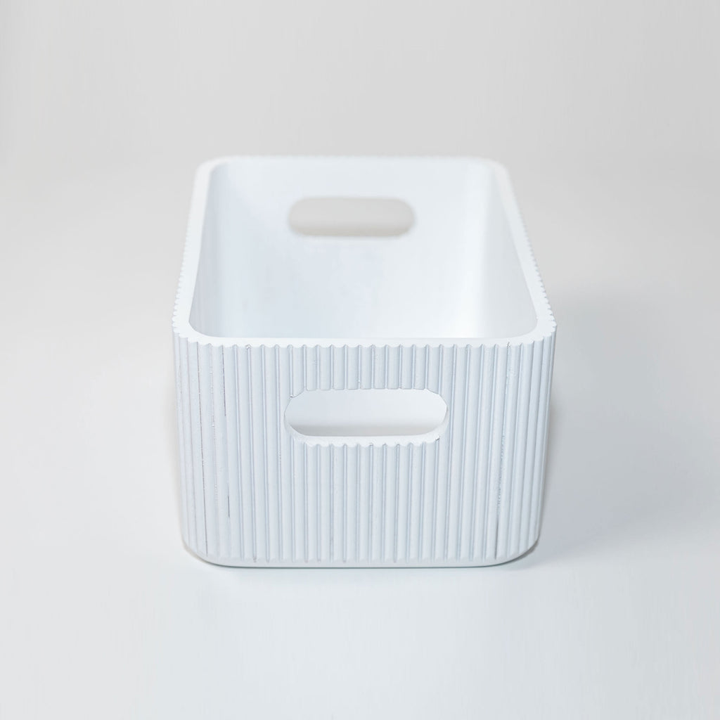Wooden Ribbed Bins – White Horderly