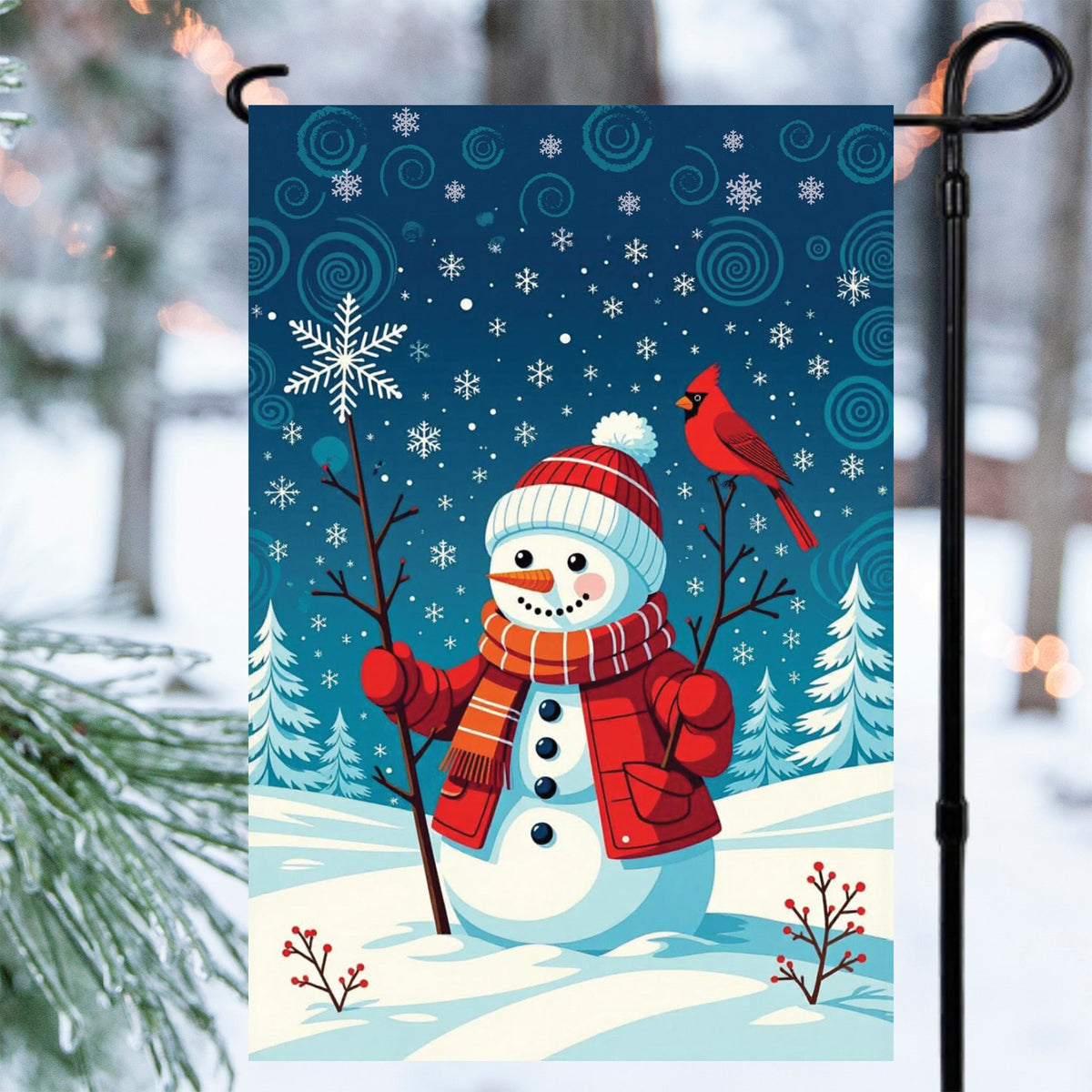 Swirly Snowman Garden Flag Cotton and Crate