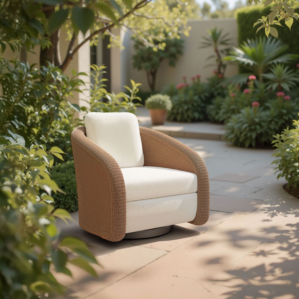 Solara Olefin Fabric Swivel Outdoor Accent Chair LOOMLAN
