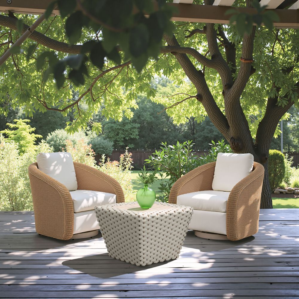 Solara Olefin Fabric Swivel Outdoor Accent Chair LOOMLAN