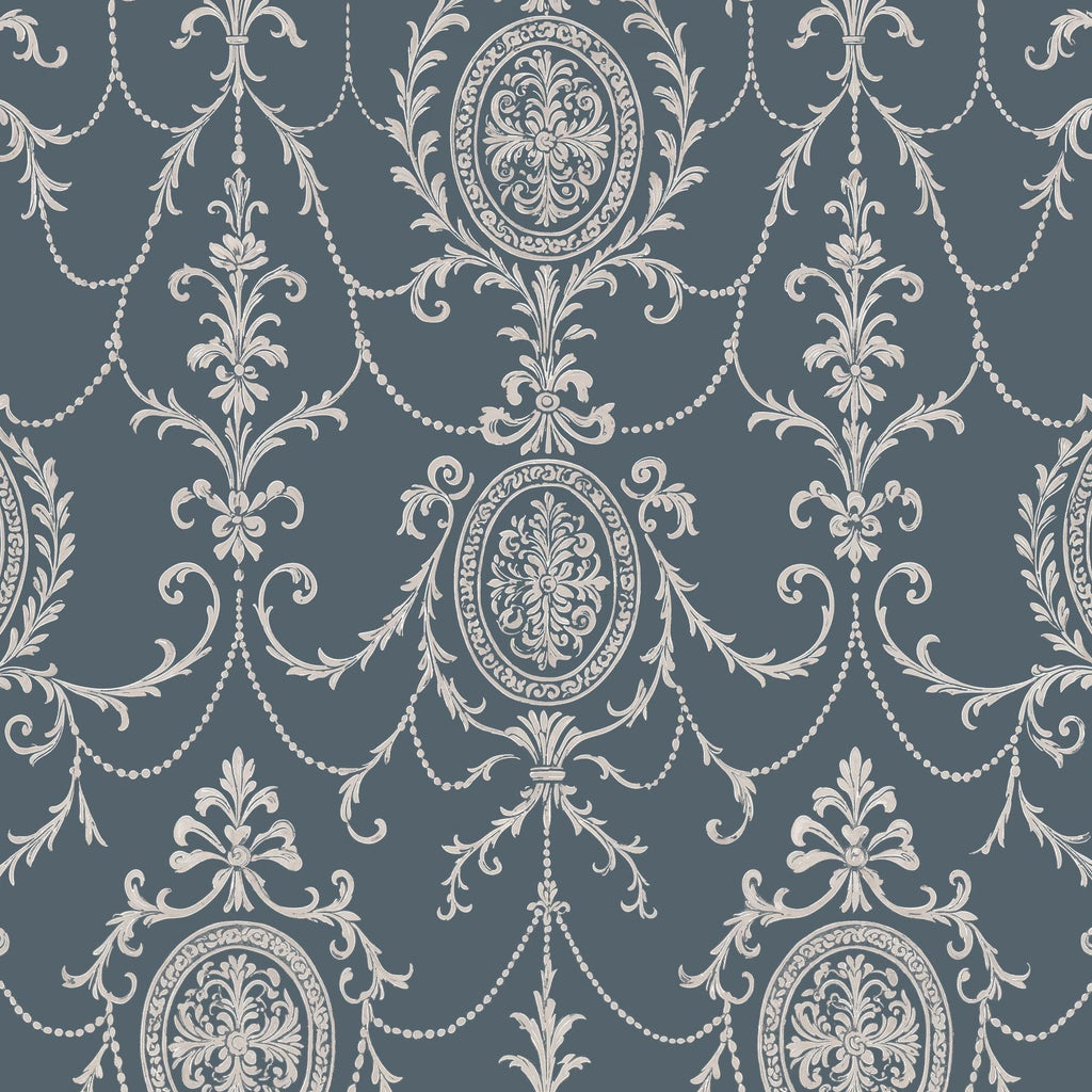 State Room Scroll (Blue) Wallpaper WALL BLUSH