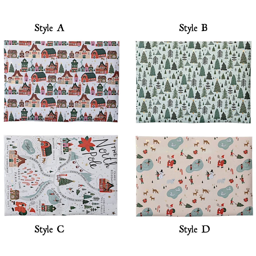North Pole Recycled Wrapping Paper Sheets | 3 Sheet Roll Rust & Cinder