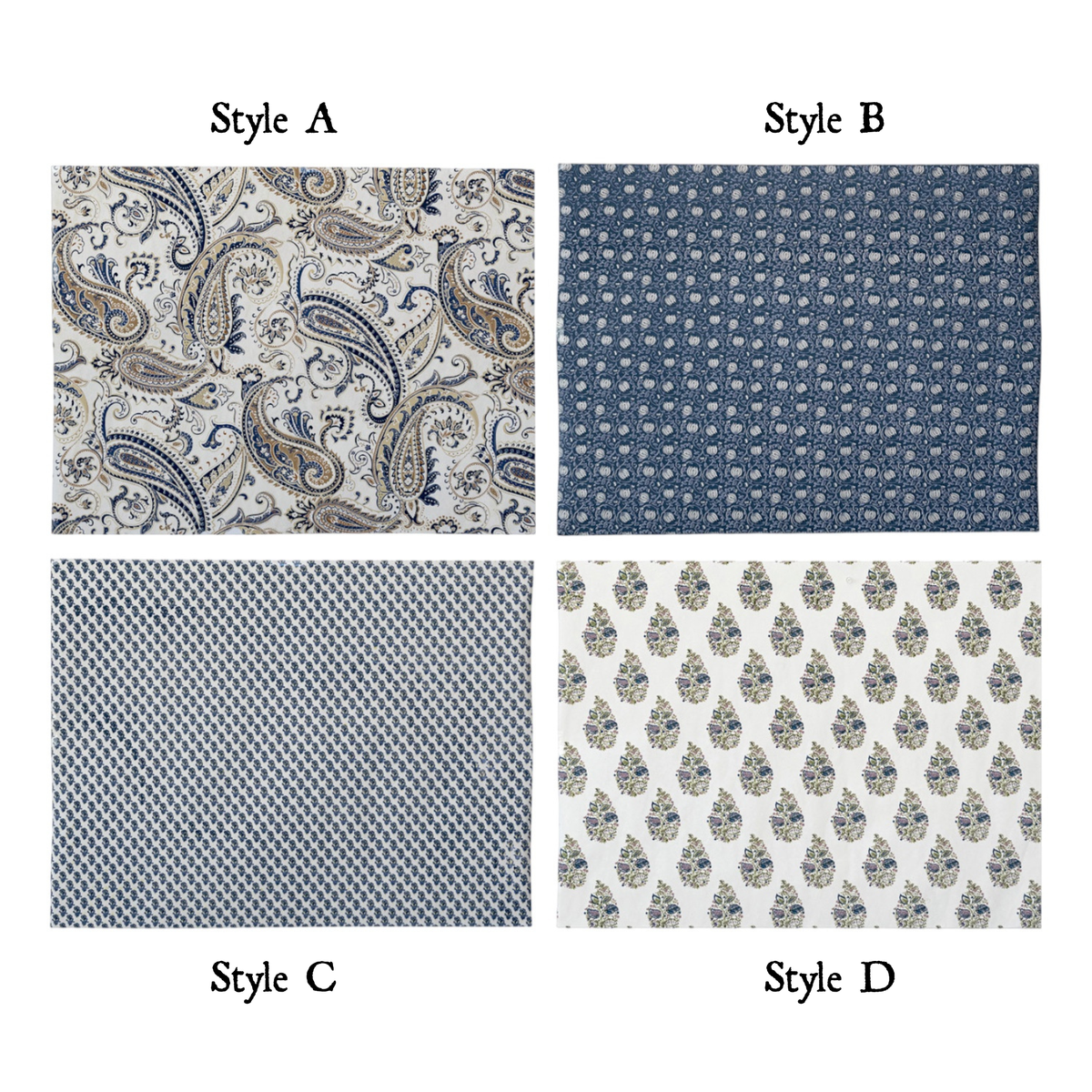 Handmade Blue Paisley Print Recycled Wrapping Paper Sheets Rust & Cinder