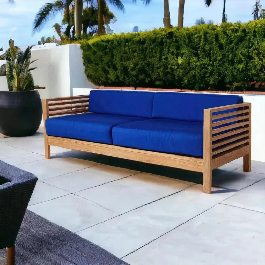 Summer 3-Person Teak Outdoor Couch with Sunbrella Cushions LOOMLAN