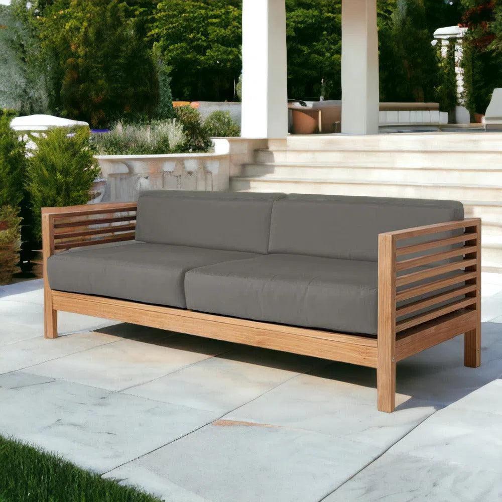 Summer 3-Person Teak Outdoor Couch with Sunbrella Cushions LOOMLAN