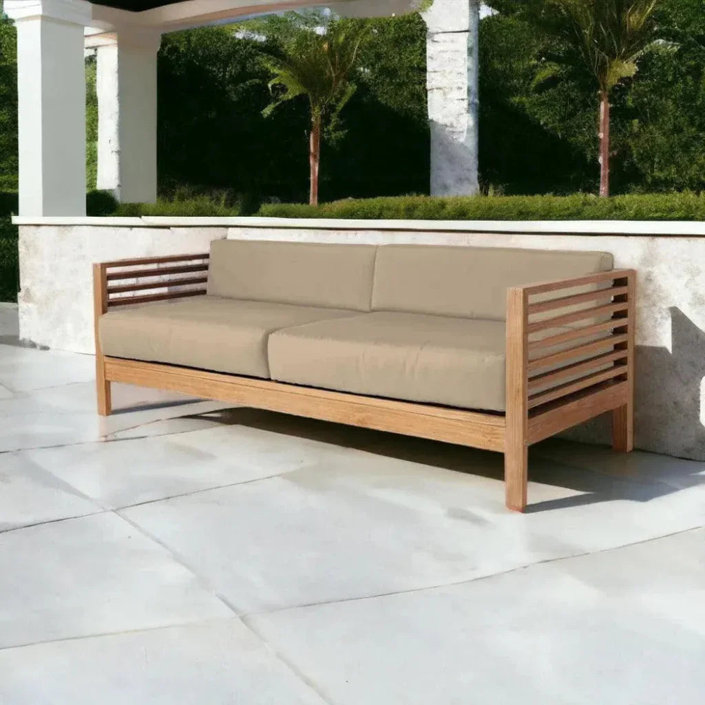 Summer 3-Person Teak Outdoor Couch with Sunbrella Cushions LOOMLAN