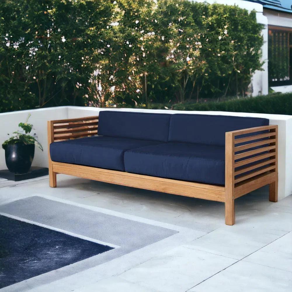 Summer 3-Person Teak Outdoor Couch with Sunbrella Cushions LOOMLAN