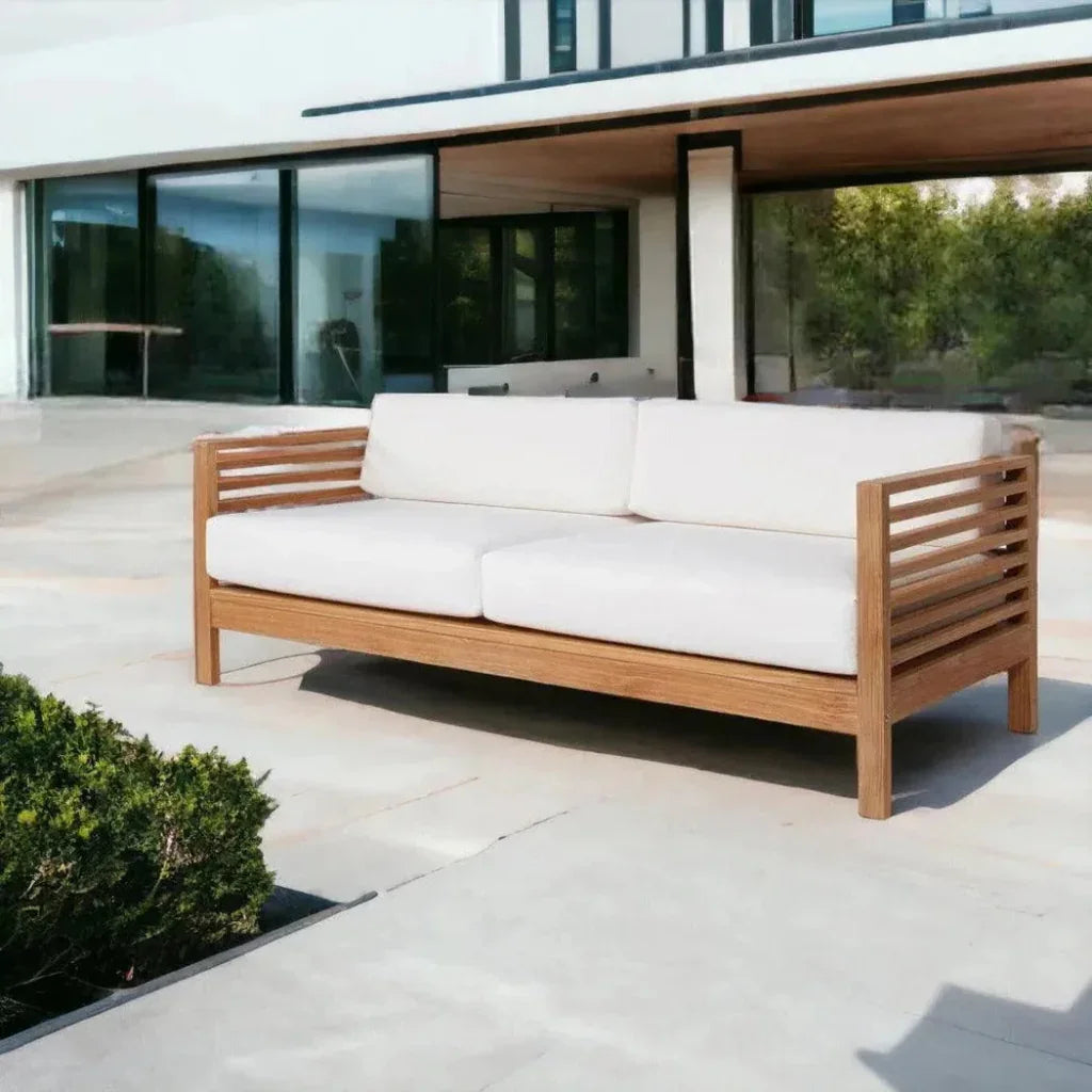 Summer 3-Person Teak Outdoor Couch with Sunbrella Cushions LOOMLAN