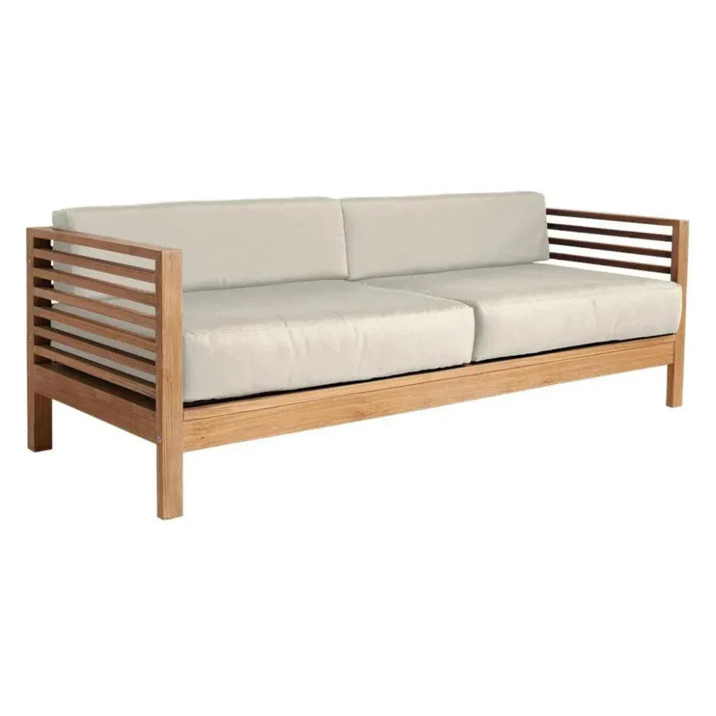 Summer 3-Person Teak Outdoor Couch with Sunbrella Cushions LOOMLAN