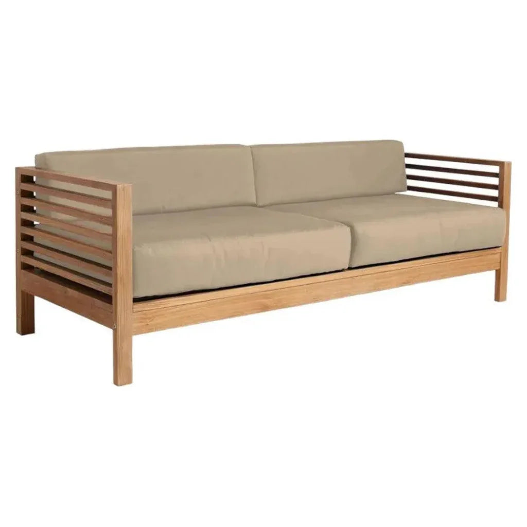 Summer 3-Person Teak Outdoor Couch with Sunbrella Cushions LOOMLAN