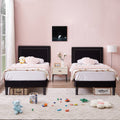 Set of 2 - Twin Dorm Style Black Tufted Upholstered Platform Bed with Headboard HomePacific