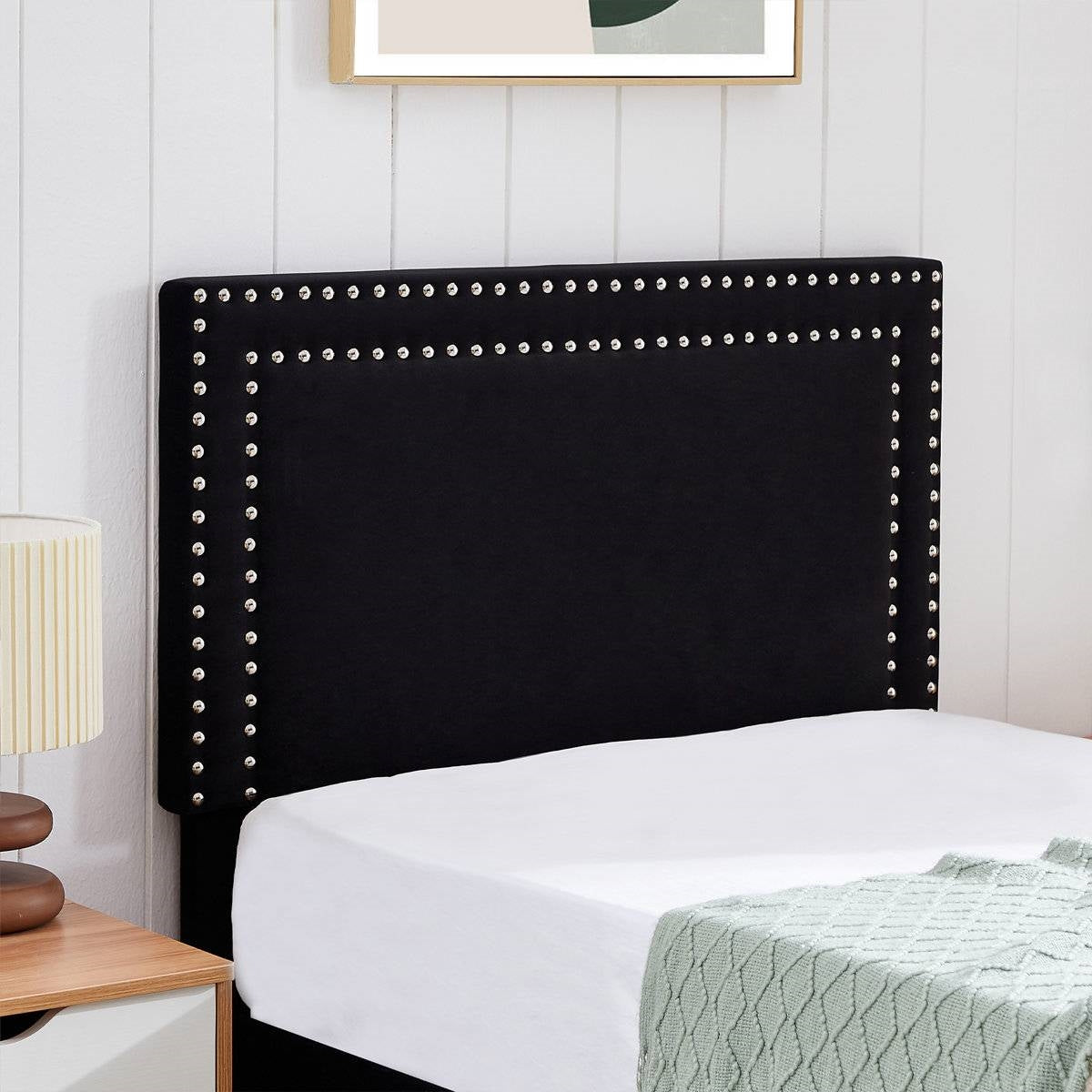 Set of 2 - Twin Dorm Style Black Tufted Upholstered Platform Bed with Headboard HomePacific