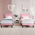 Set of 2 - Twin size Pink Upholstered Platform Bed with Nailhead Trim Headboard HomePacific
