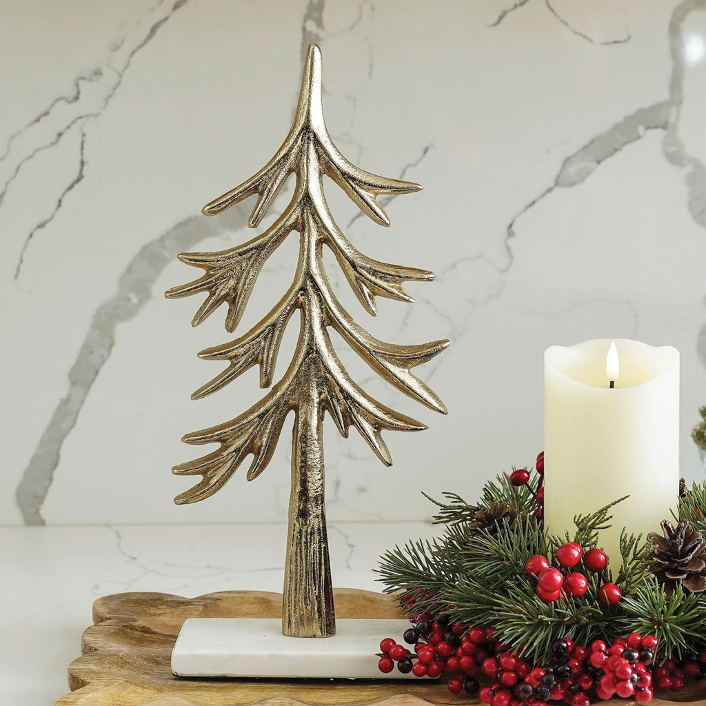 Tall Tree Gold Aluminum on Marble Base Branches Designs