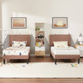 Set of 2 - Twin size Brown Tan Tufted Upholstered Platform Bed with Headboard HomePacific