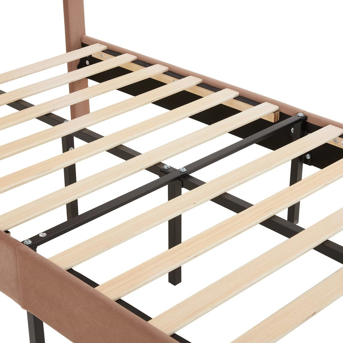 Set of 2 - Twin size Brown Tan Tufted Upholstered Platform Bed with Headboard HomePacific