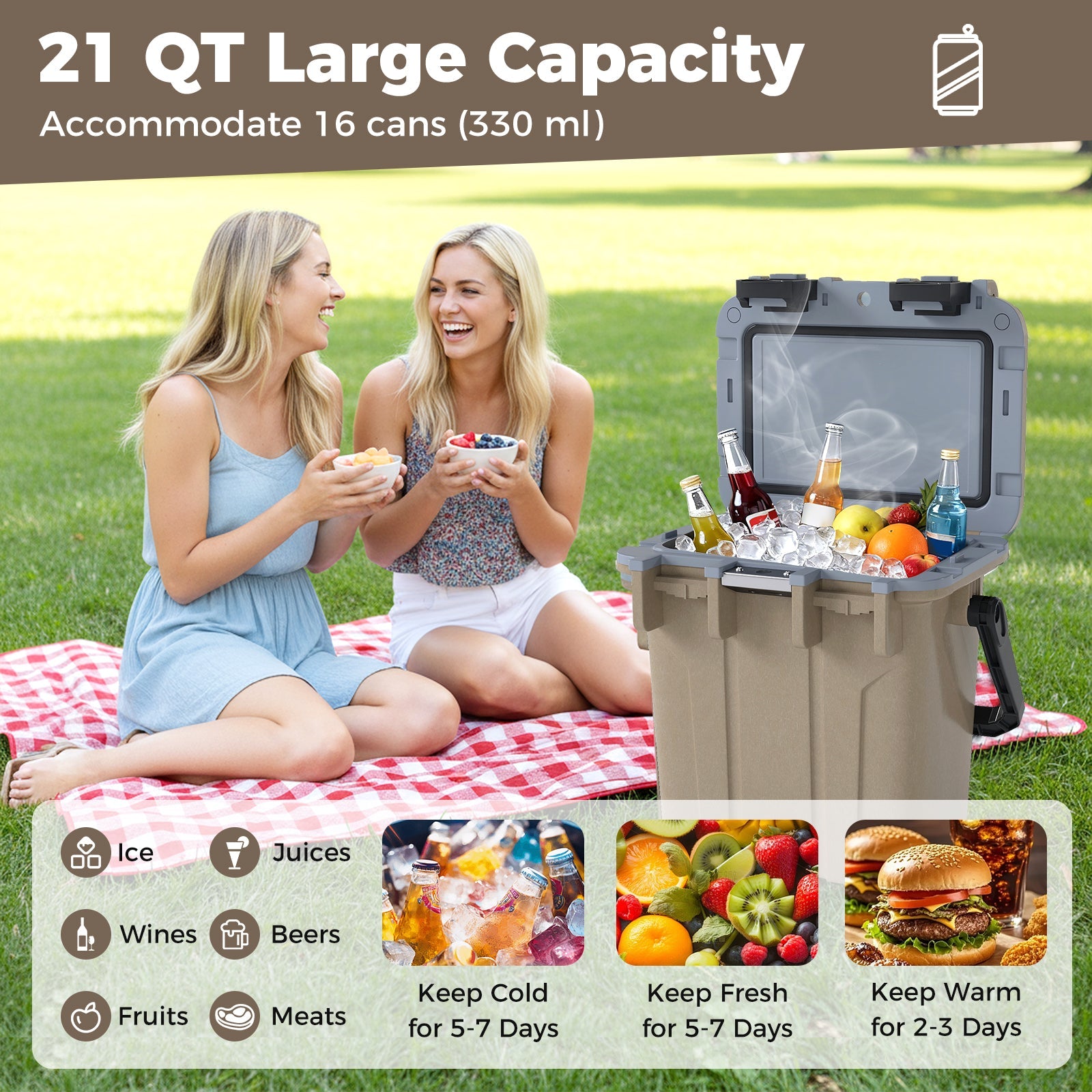 Ultra-Light Injection Molded Cooler 21 QT Hard Ice Chest DirectDeals