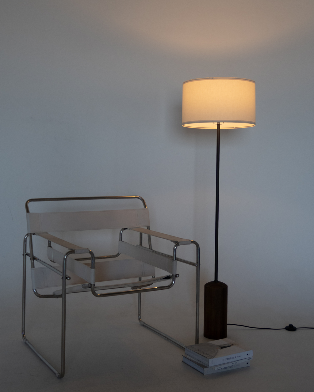 Oren Walnut Floor Lamp with Fabric Drum Shade