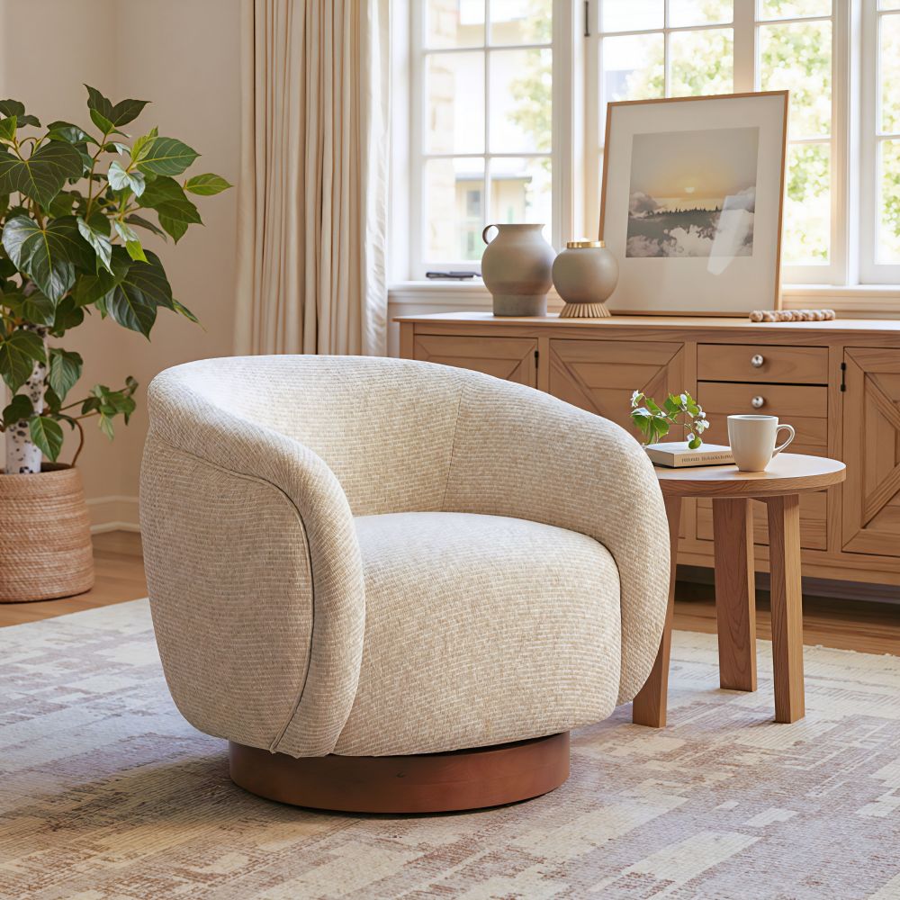 Vinta Textured Fabric Swivel Club Chair LOOMLAN