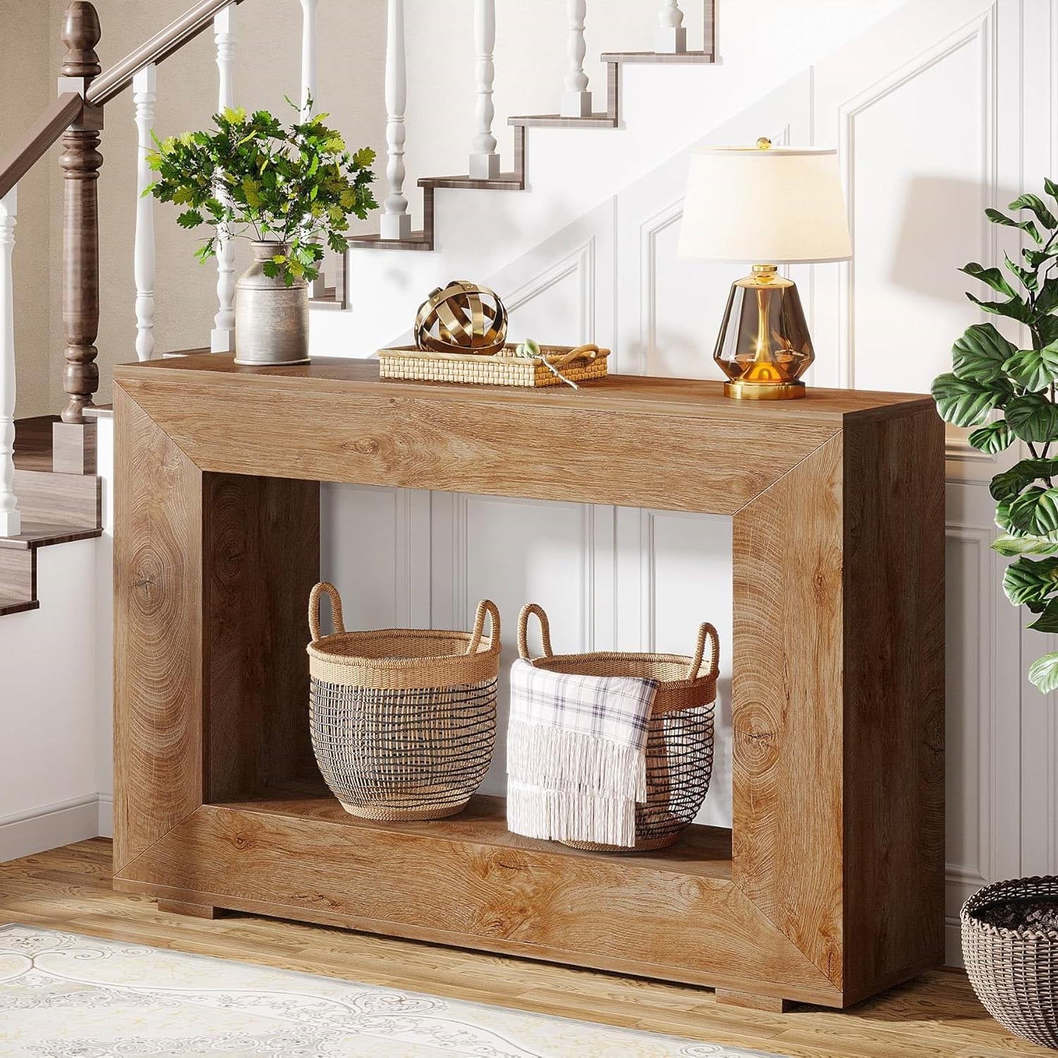 Modern Farmhouse 47-inch Long Entryway or Sofa Table in Brown Wood Finish HomePacific