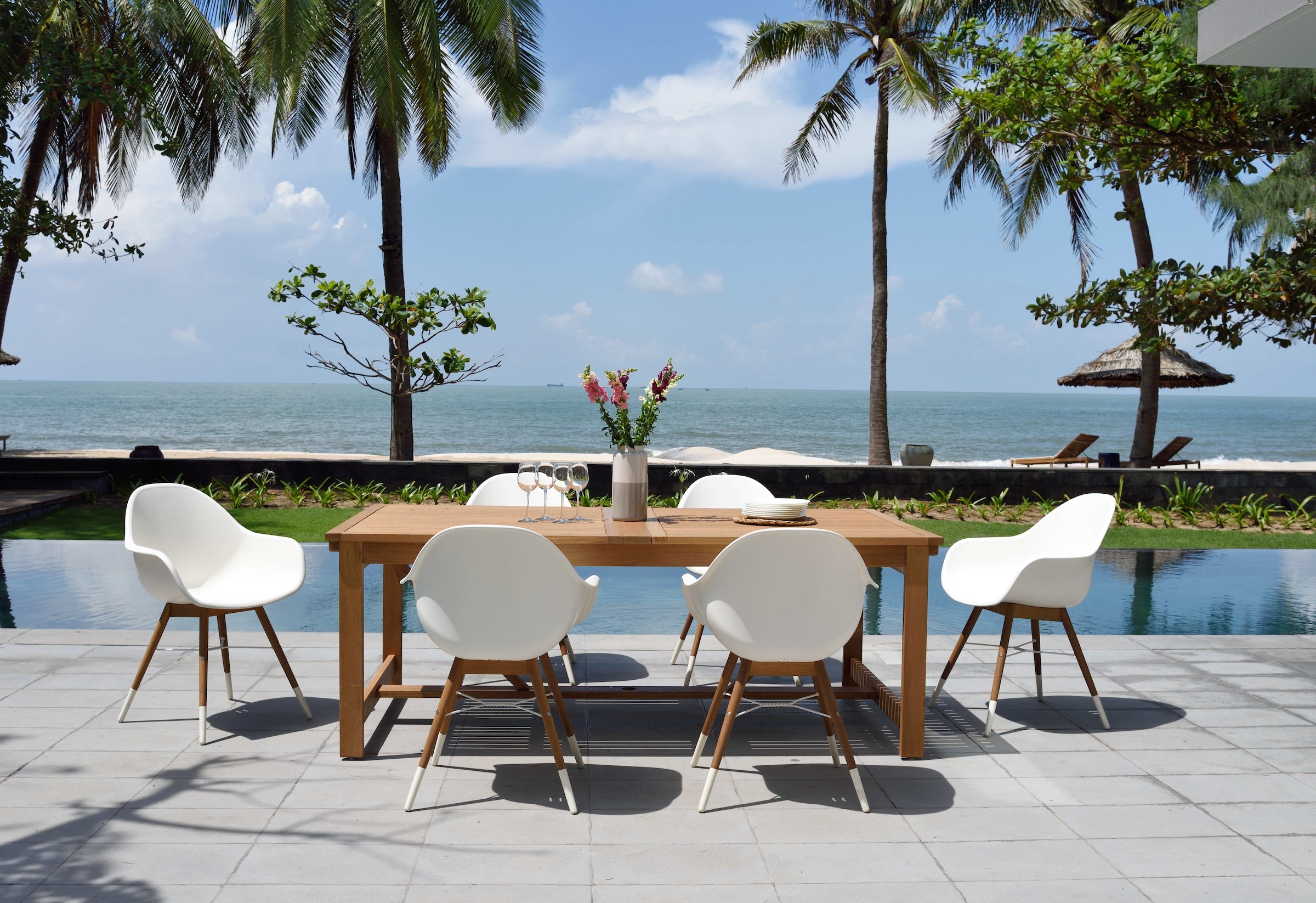 Leyland Table and 8 Chamonix Armchair Dining Set LifestyleGarden US