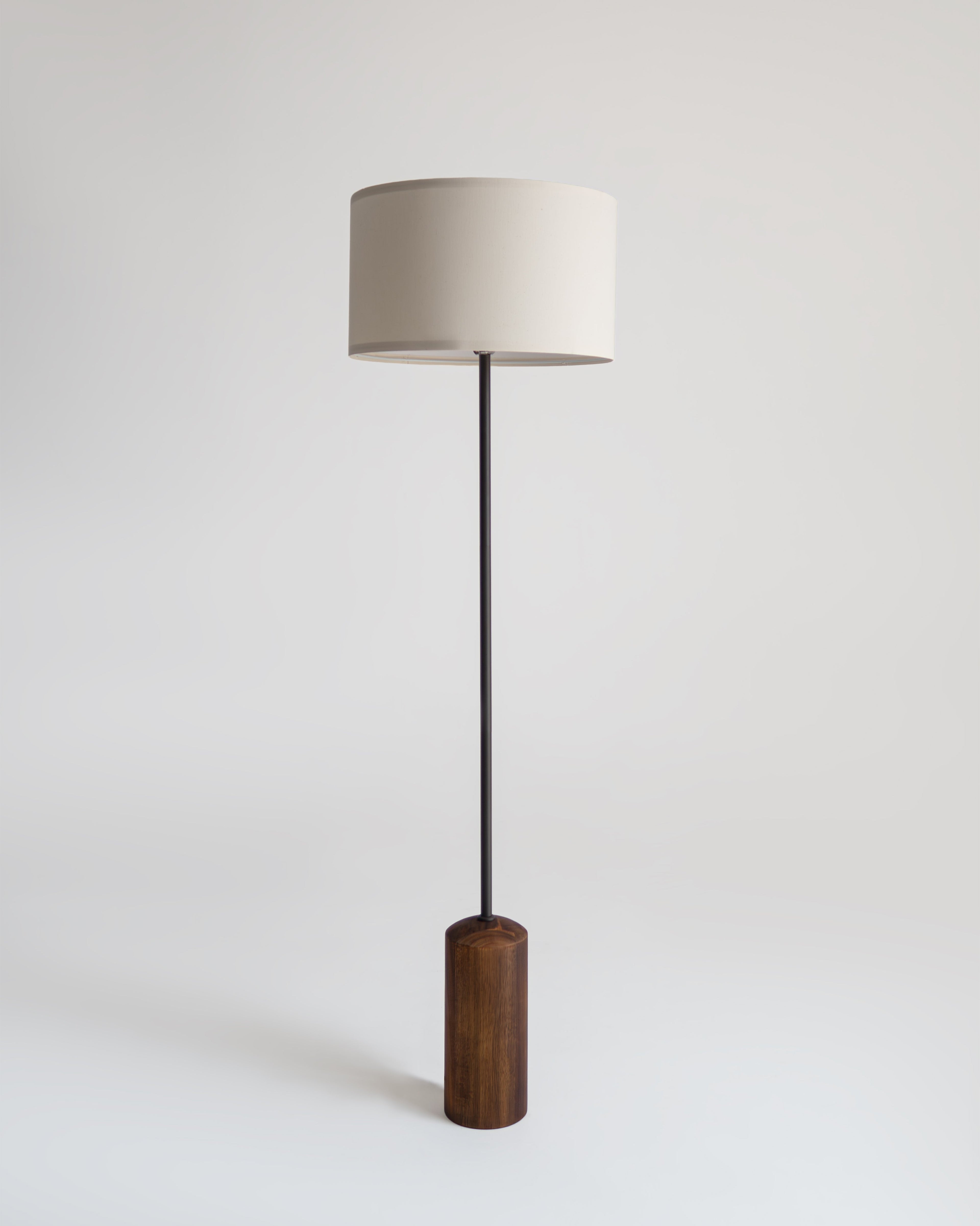 Oren Walnut Floor Lamp with Fabric Drum Shade