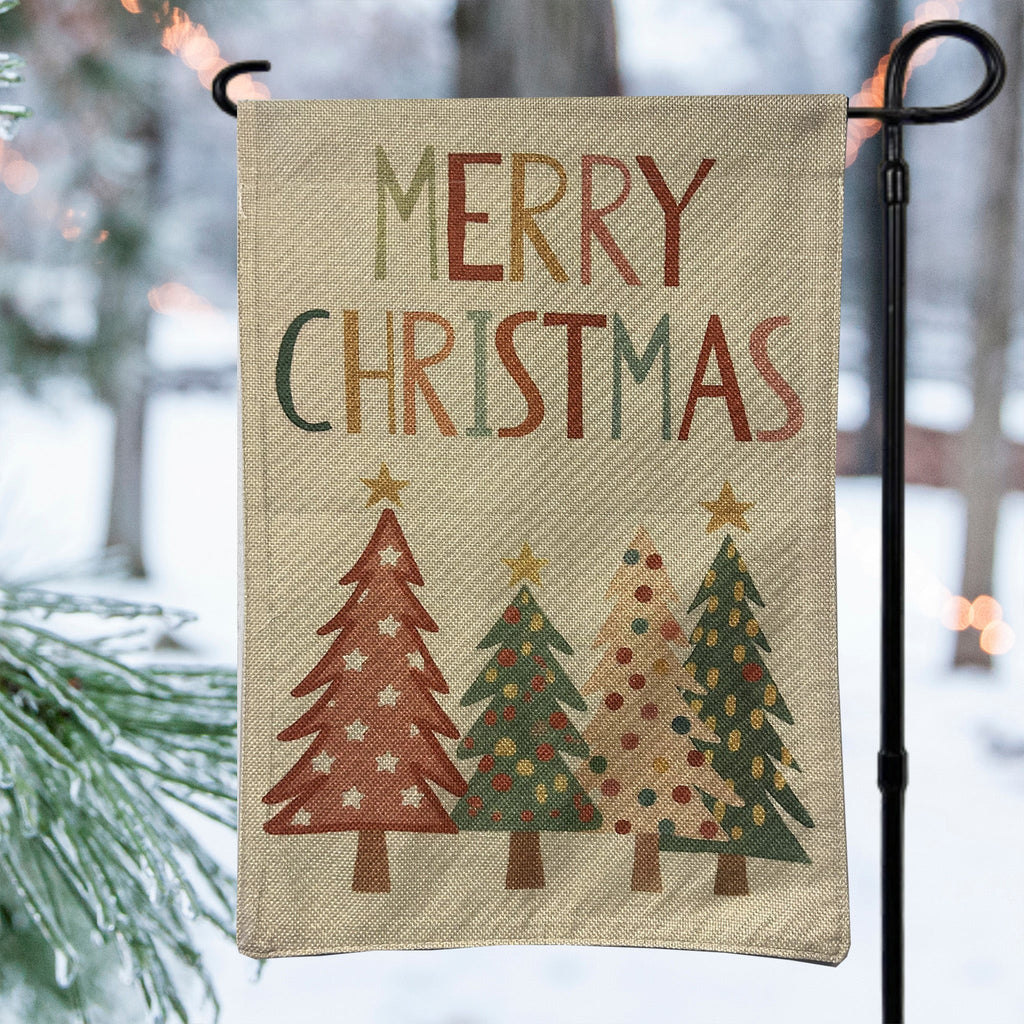 White Merry Christmas Trees Garden Flag Cotton and Crate