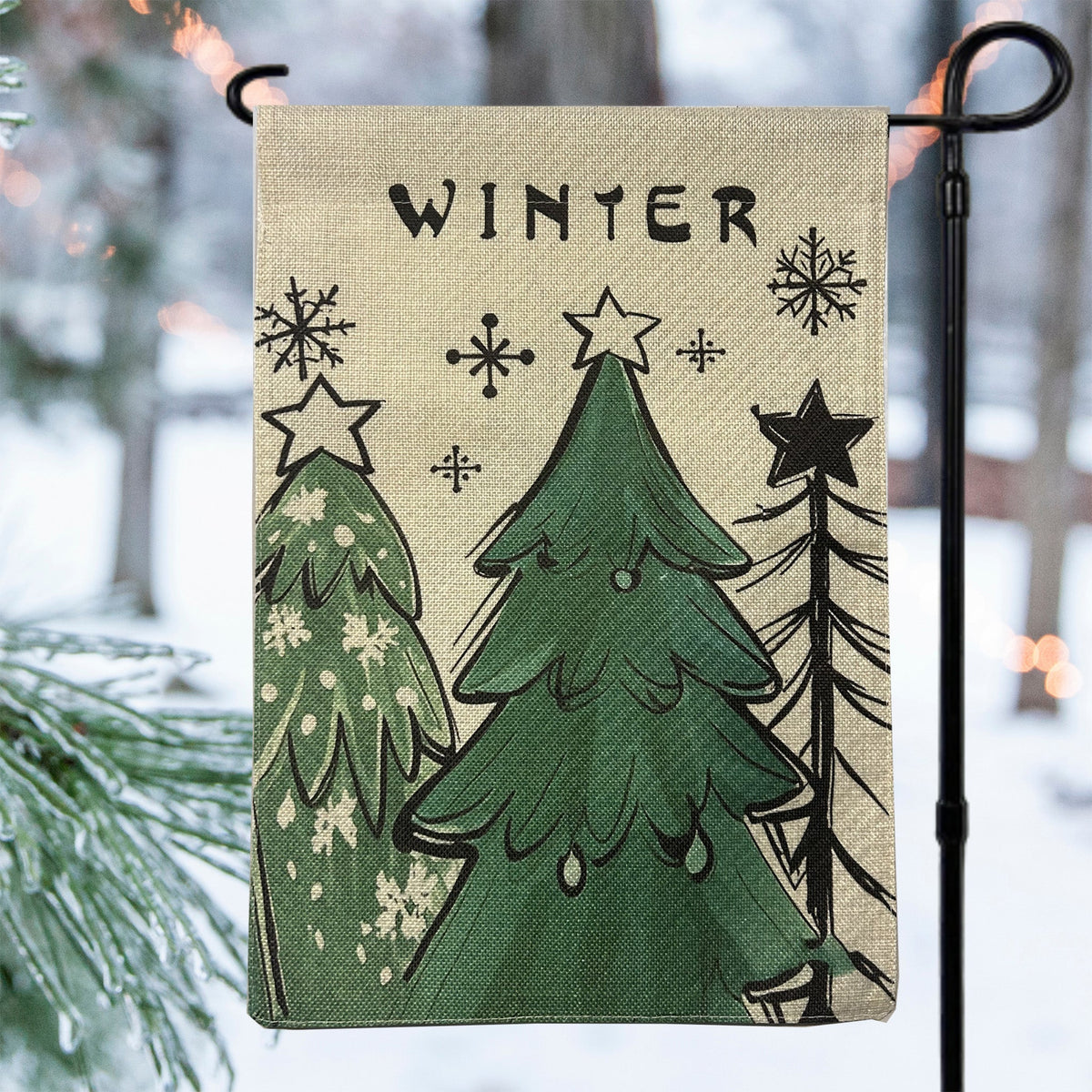 Winter Christmas Trees Garden Flag Cotton and Crate