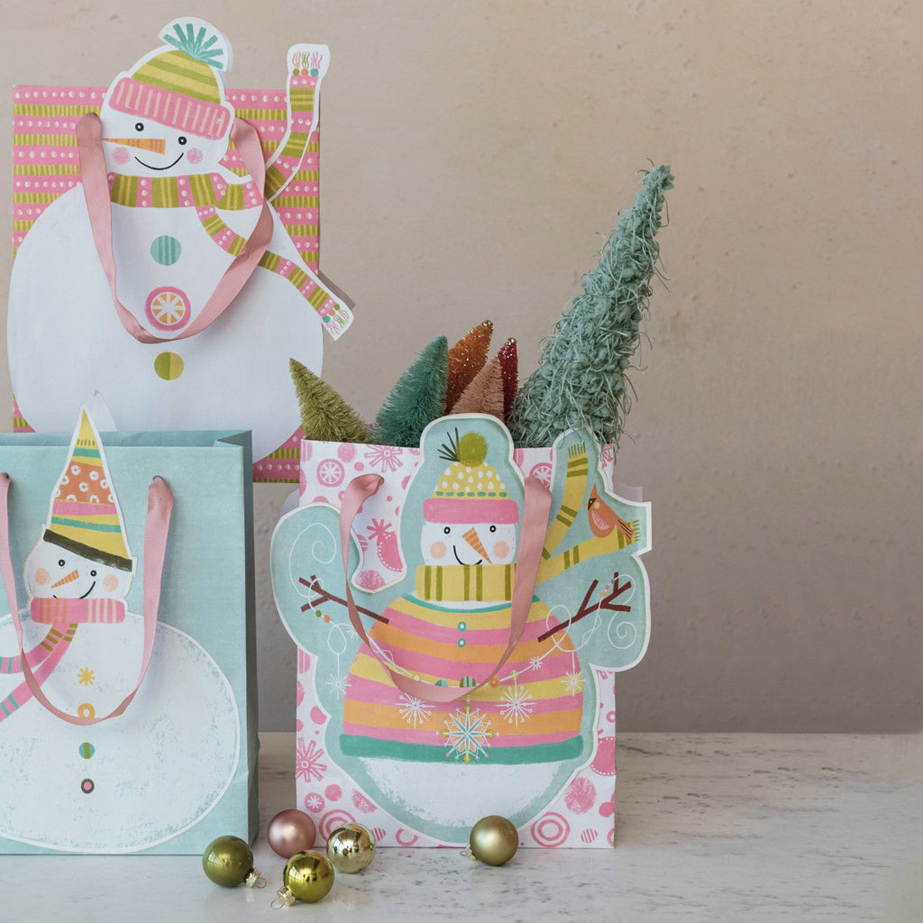 Snowman Printed Gift Bags Rust & Cinder