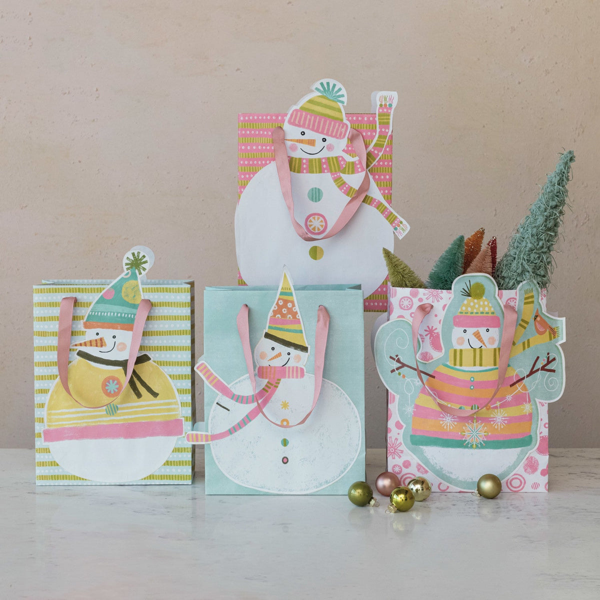 Snowman Printed Gift Bags Rust & Cinder