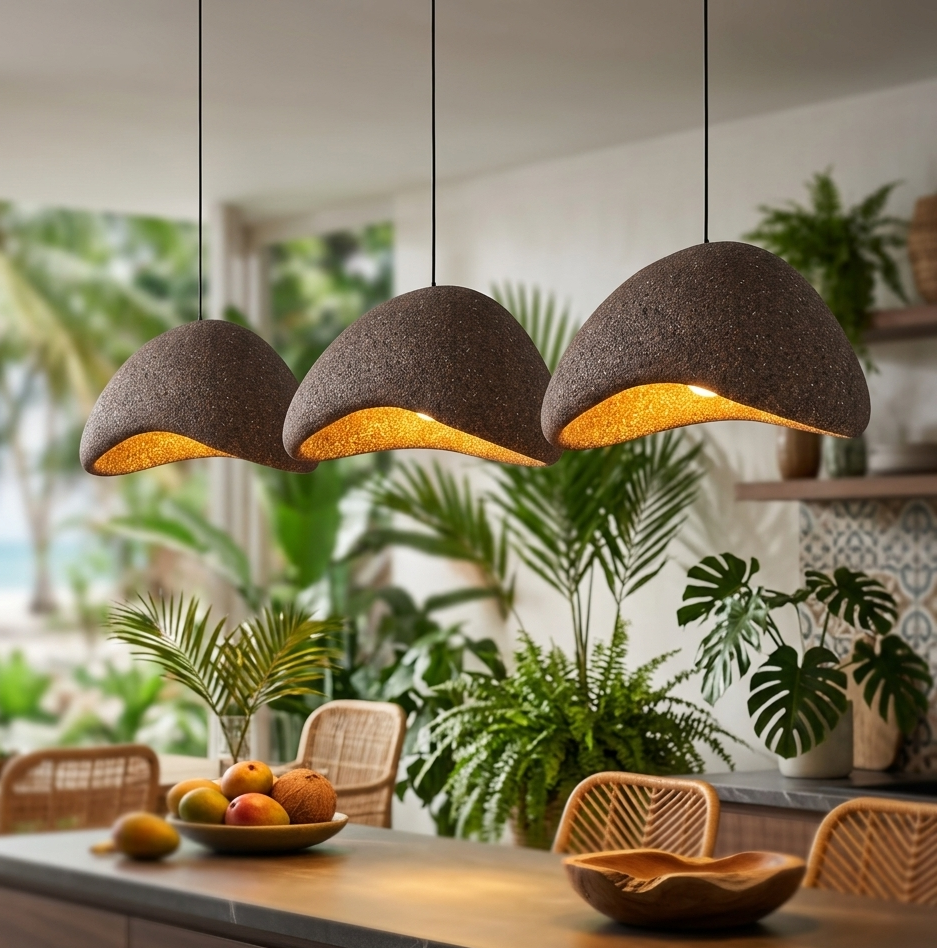 Modern Japandi Earthy Pendant Light | Organic Minimalist Lamp VietmadeHomeArt