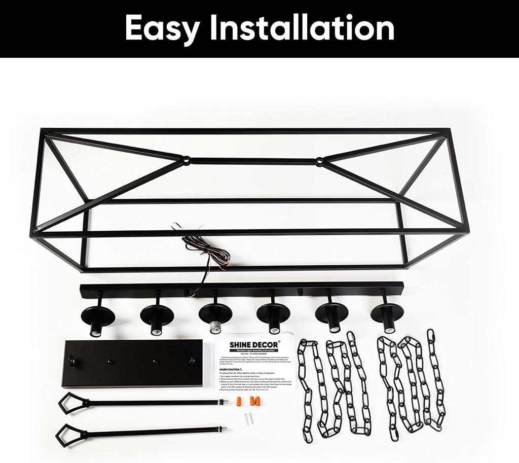 6-Light Black Linear Candle Chandelier Farmhouse Decor
