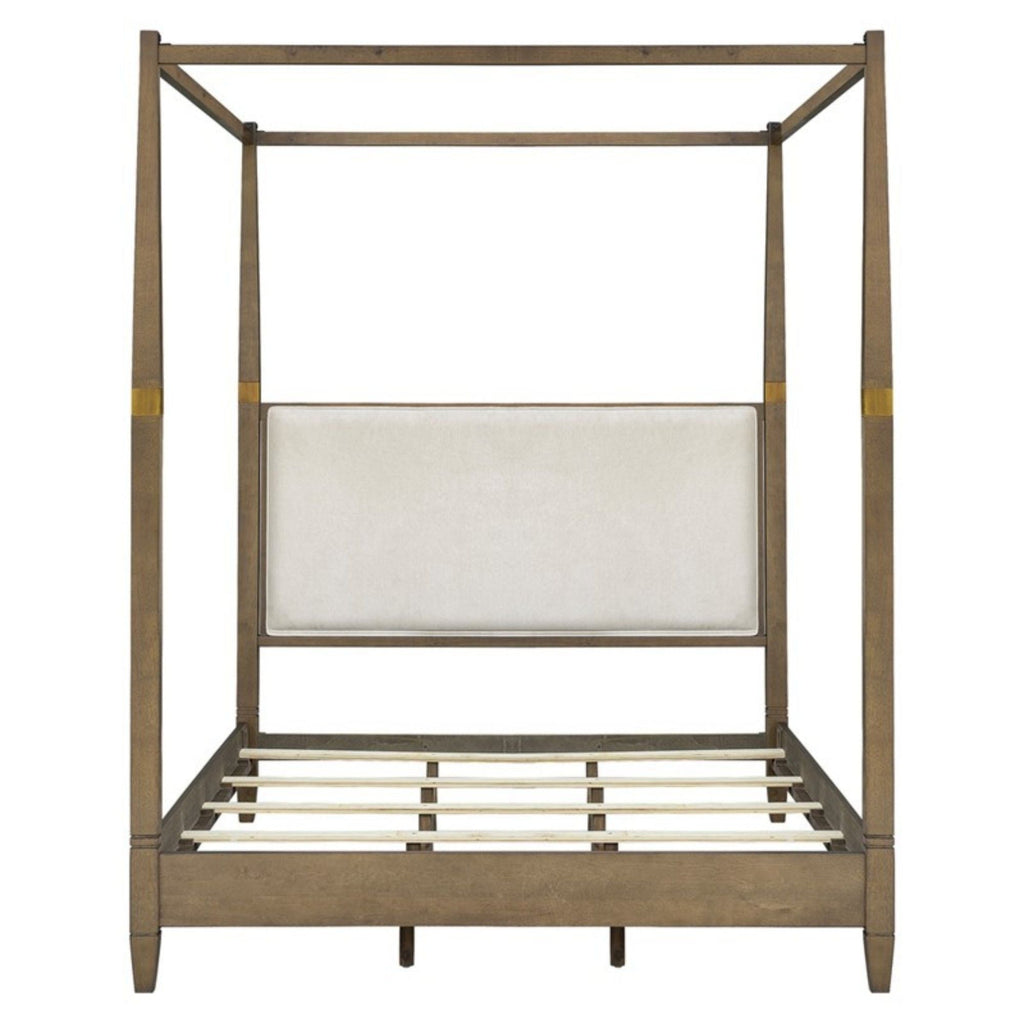 Queen Canopy Bed Frame With Upholstered Headboard - Brown Unique Piece Furniture