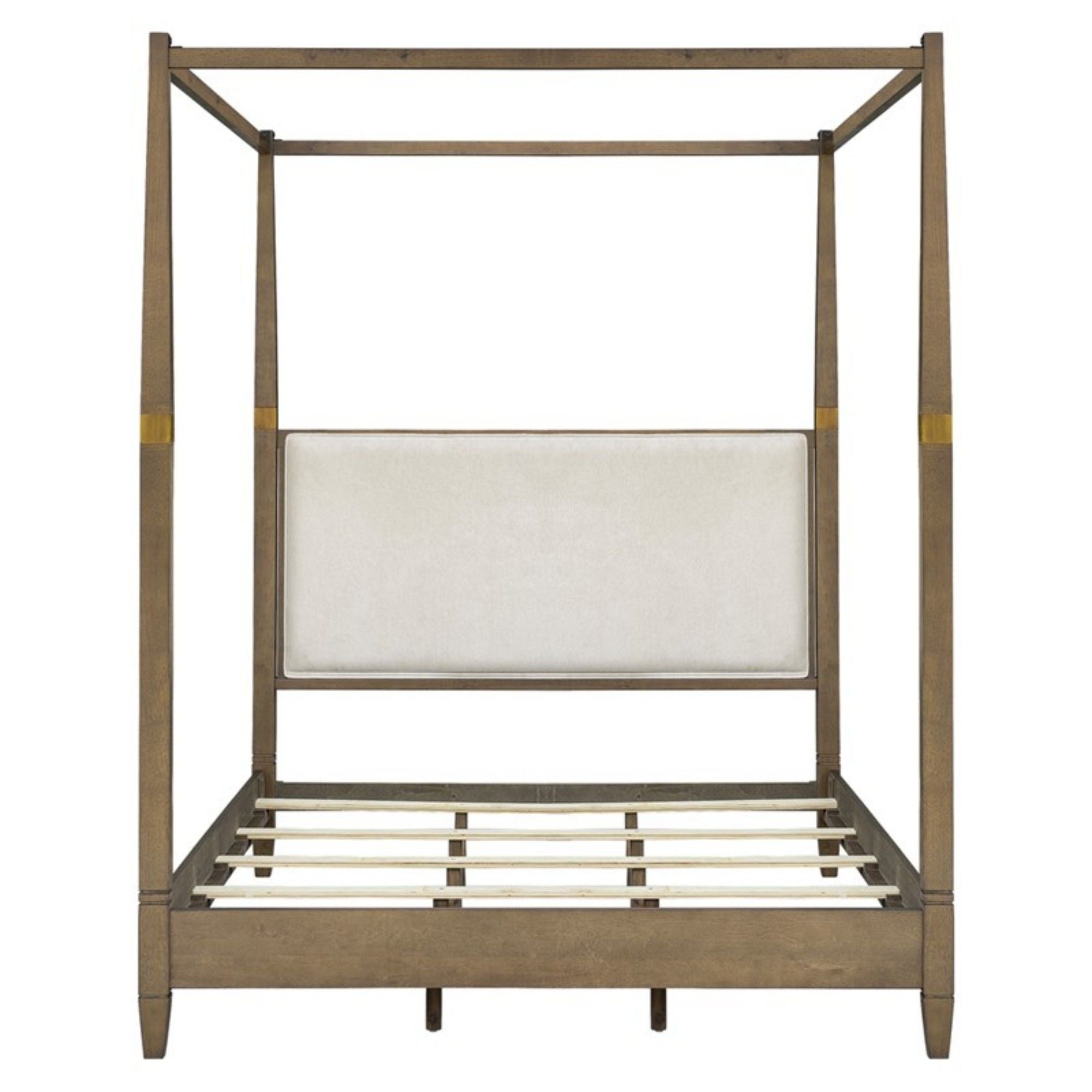 Queen Canopy Bed Frame With Upholstered Headboard - Brown Unique Piece Furniture