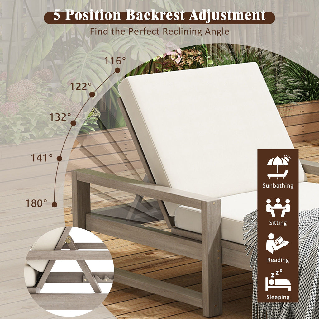 Outdoor Lounge Chairs, 5 Position Chaise Lounge With Adjustable Backrest (Set of 2) - Gray Unique Piece Furniture