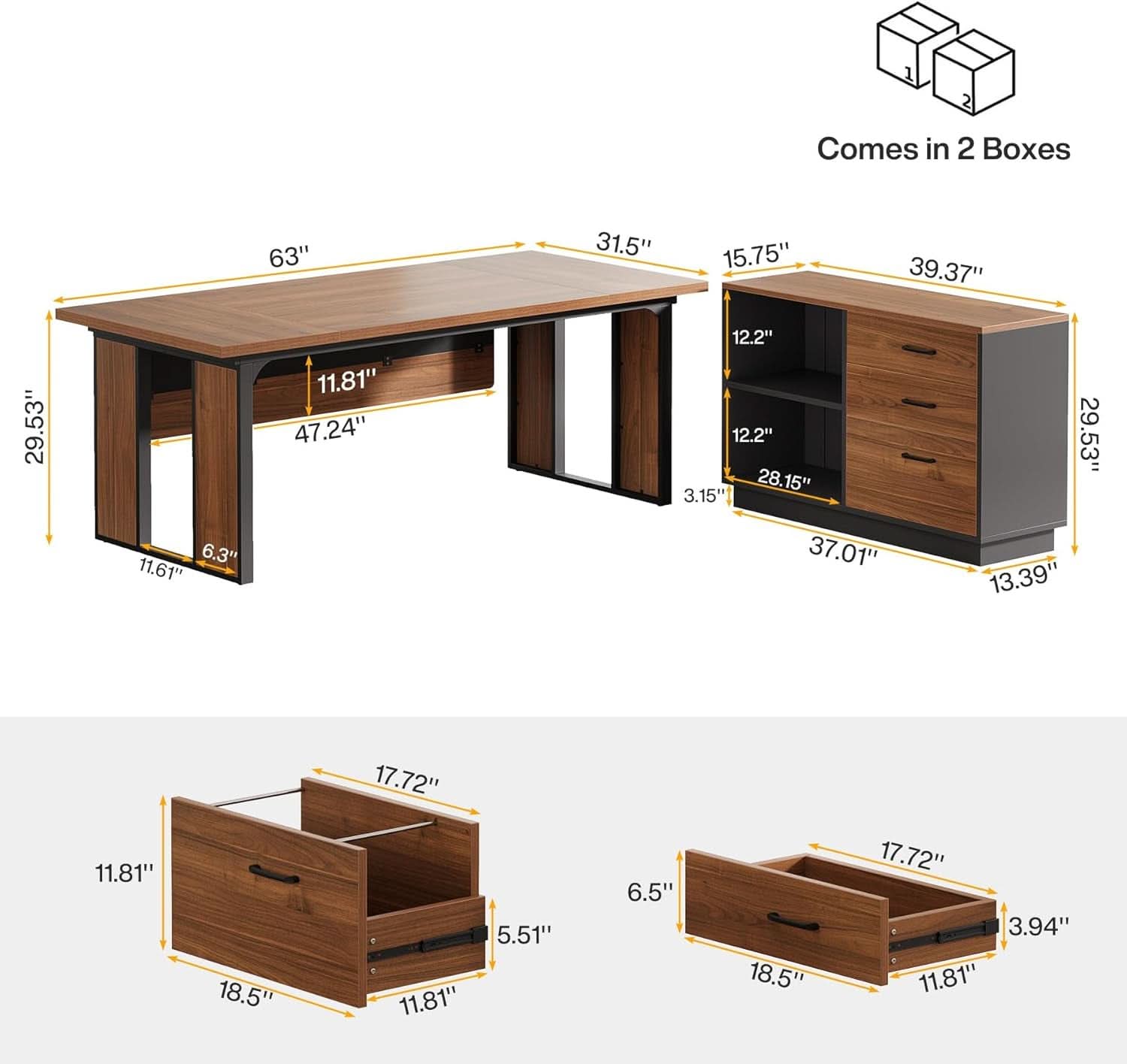 63 Inch L Shaped Executive Desk With Storage Shelves ShipItFurniture