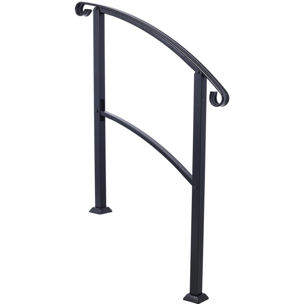 Handrails For Outdoor Steps, Fit 1 Or 3 Steps Outdoor Stair Railing, Flexible Front Porch Hand Rail, Transitional Handrails For Concrete Steps Or Wooden Stairs - Black Unique Piece Furniture