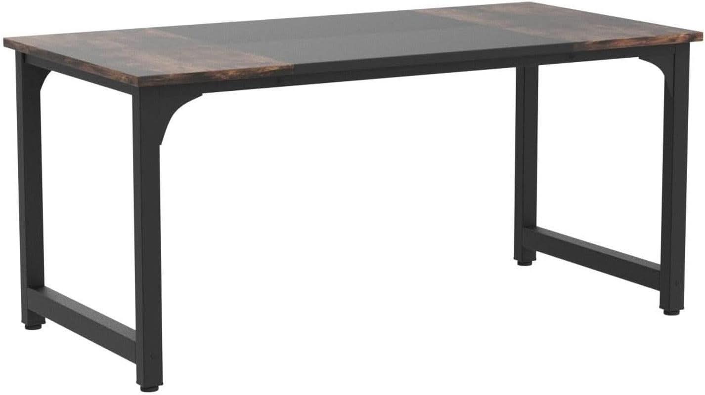 63 Inch Executive Desk Two Tone Brown Black Heavy Duty Frame ShipItFurniture