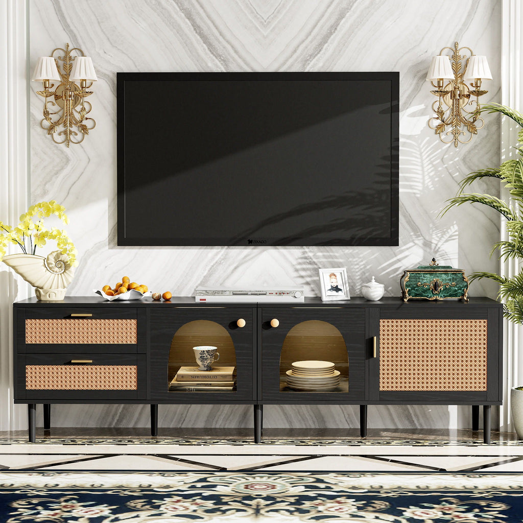 TV Stand With App-Controlled LED Lights, 2 Drawers & Door Storage Unique Piece Furniture