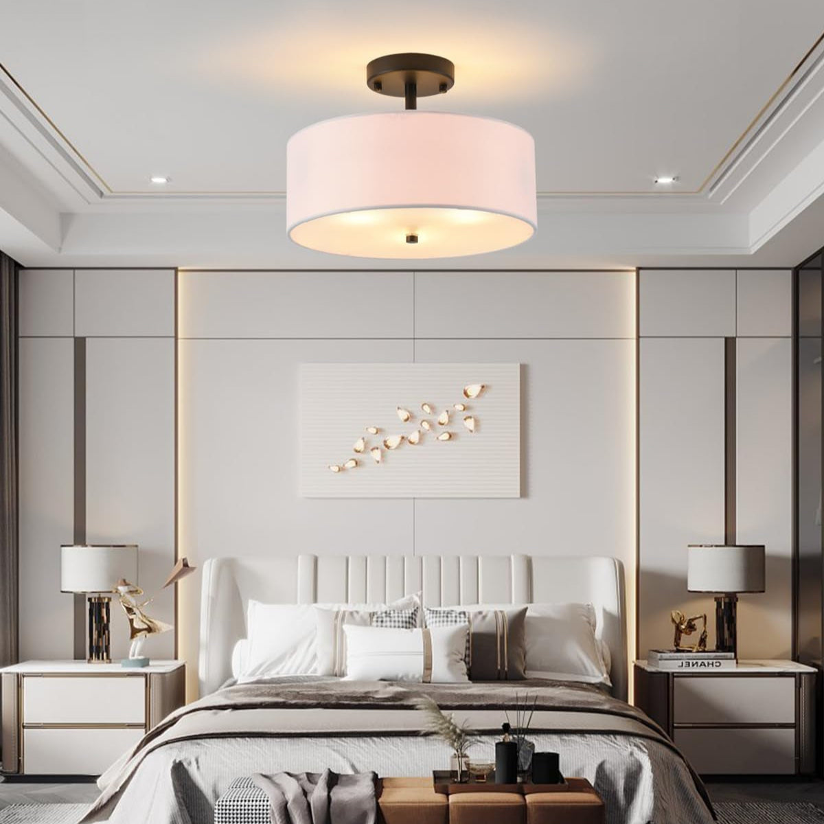 Semi Flush Mount Drum Ceiling Light Farmhouse Decor
